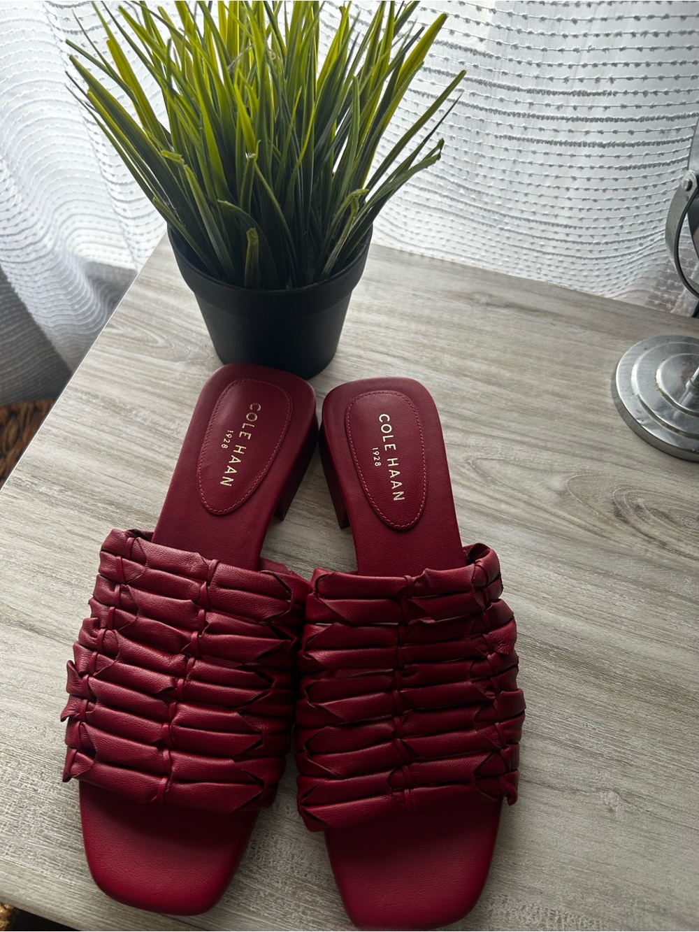 Cole Haan Burgundy Ruched Slide Sandals